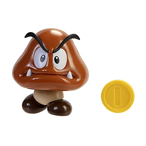 Super Mario Action Figure 4 Inch Goomba Collectible Toy with Coin Accessory