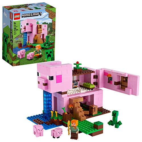 LEGO Minecraft The Pig House, 21170 with Alex, Creeper and 2 Pig Figures, Animal Building Toy, Great Gift for Kids, Boys & Girls Ages 8+