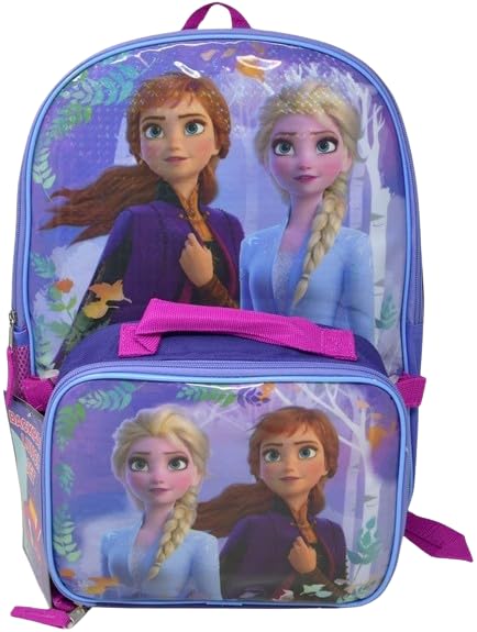 Disney Frozen Elsa & Anna 16" Backpack with Rectangle Lunch Bag, Multicolored