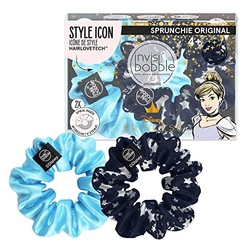 invisibobble Sprunchie Spiral Hair Ring – Disney Princess Cinderella- 2 Pack- Scrunchie Stylish Bracelet, Strong Elastic Grip Coil Accessories for Women - Gentle for Girls Teens and Thick Hair